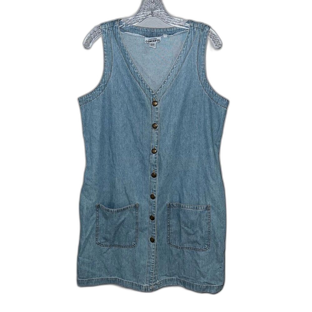 Vintage Cottagecore Denim Button Down Dress with Brass Button Details